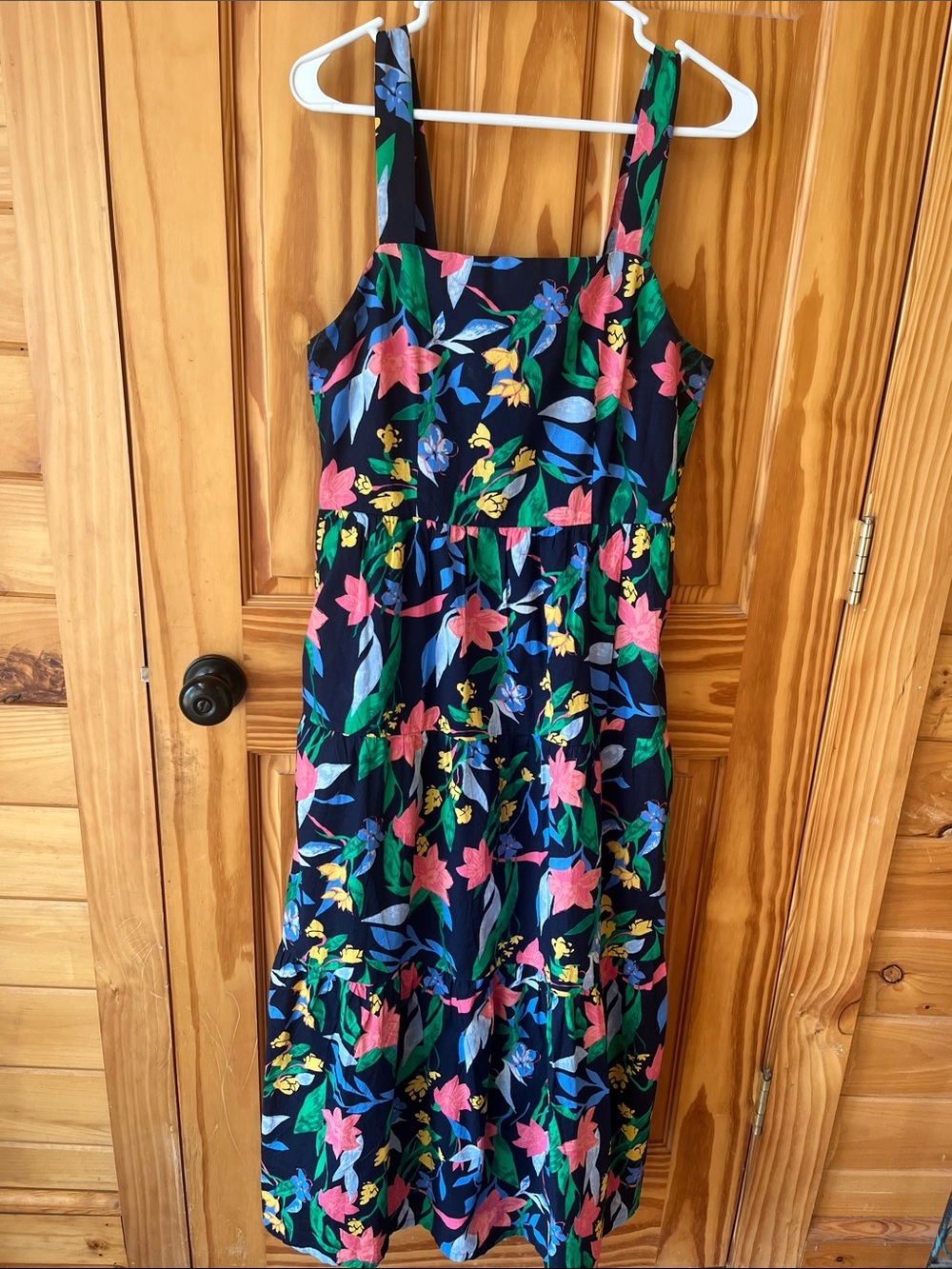 J. Crew Navy Floral Sundress with Pink, Green & Yellow Accents - Size 8